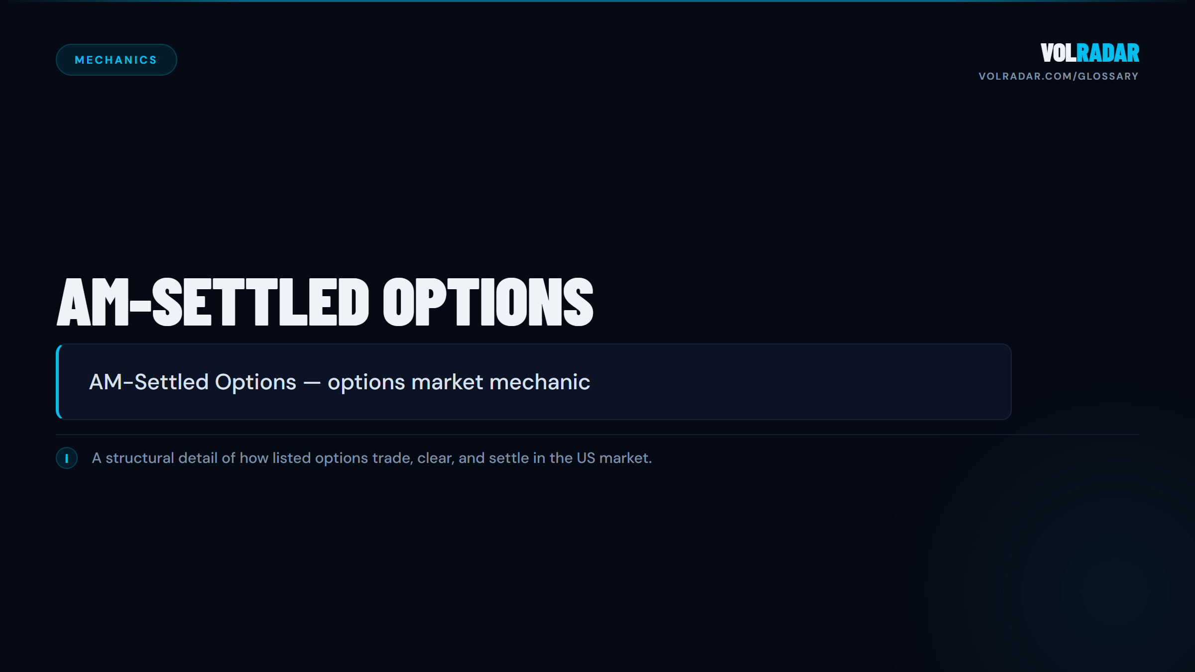 AM-Settled Options — settle on Friday's opening price, last traded Thursday. VolRadar