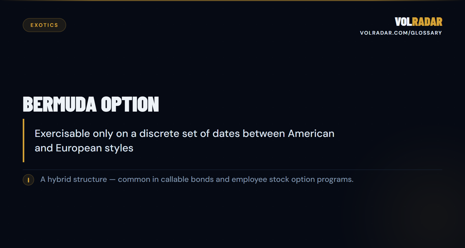 Bermuda Option â€” exercisable on specific dates. VolRadar