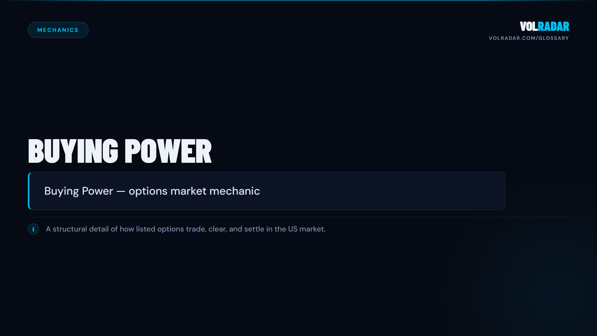 Buying Power — total available for new trades including margin leverage. VolRadar