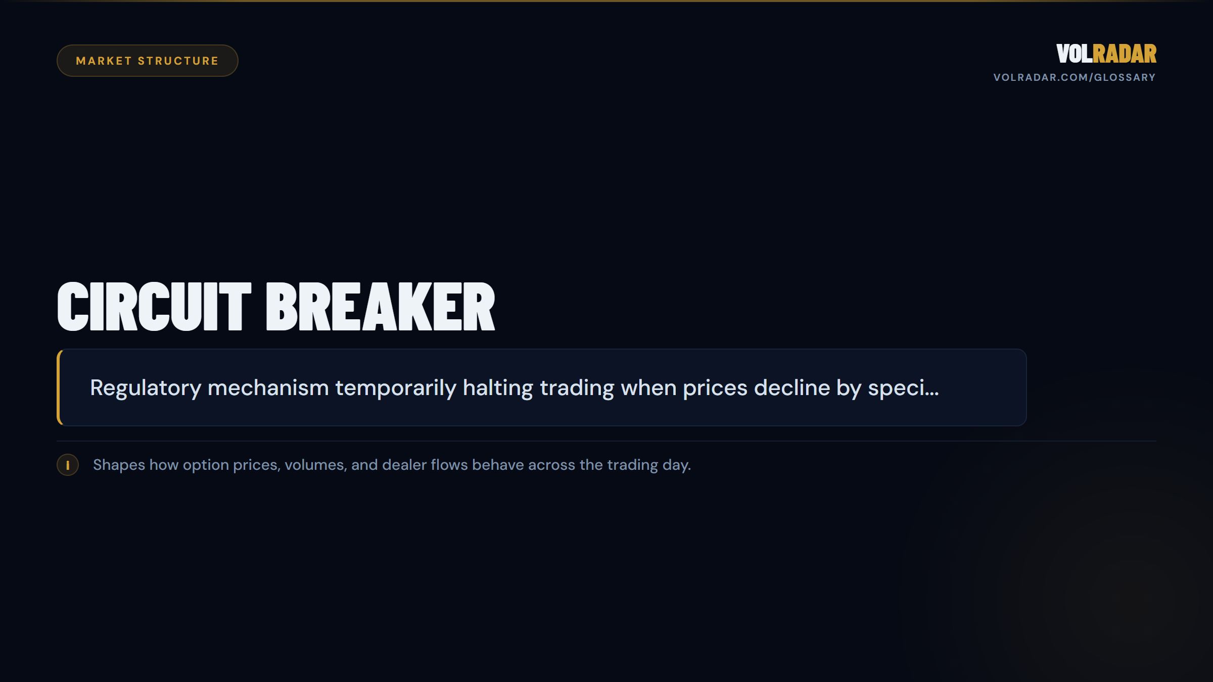 Circuit Breaker â€” market-wide trading halt thresholds. VolRadar
