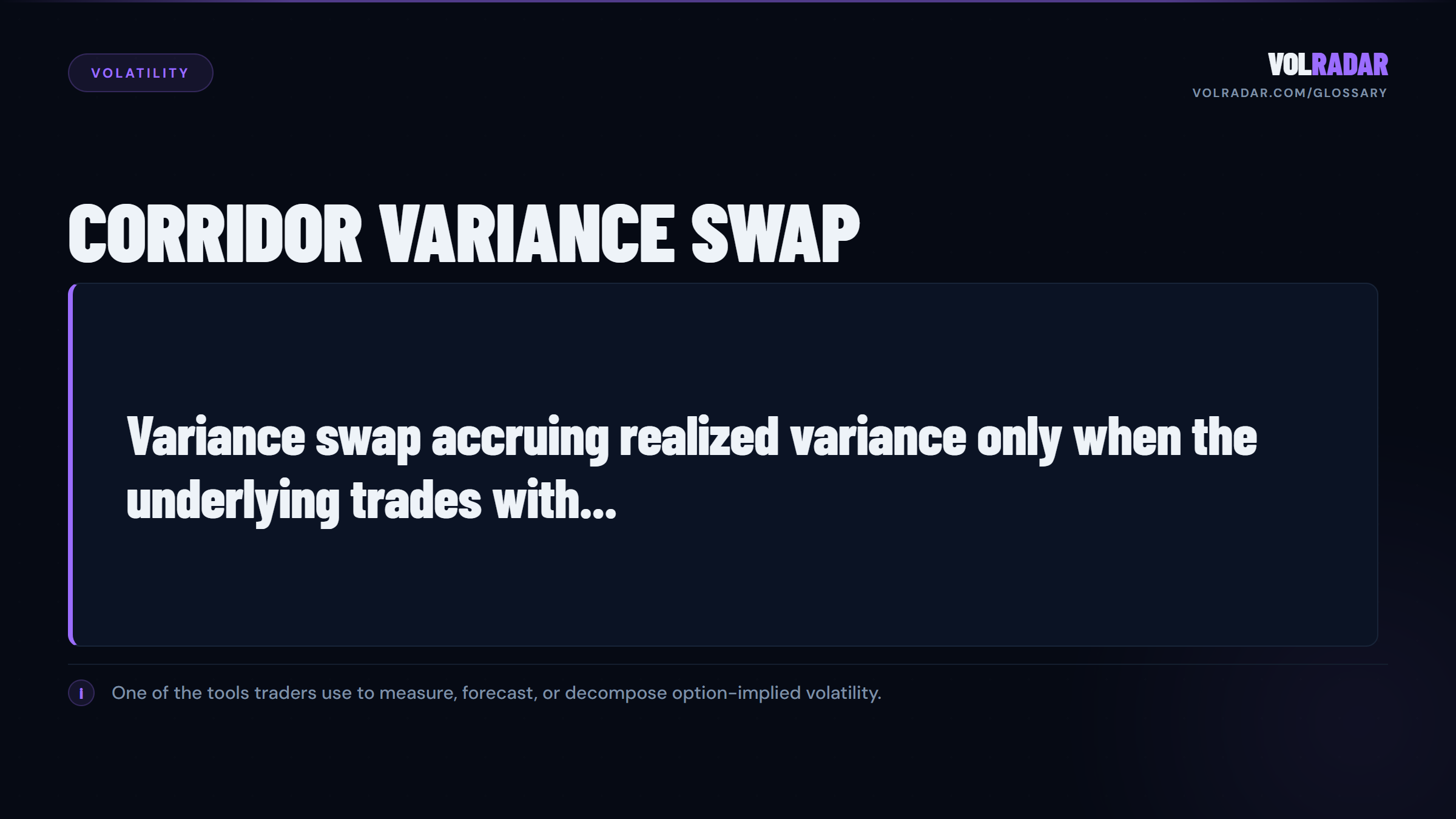 Corridor Variance Swap â€” range-limited variance derivative. VolRadar