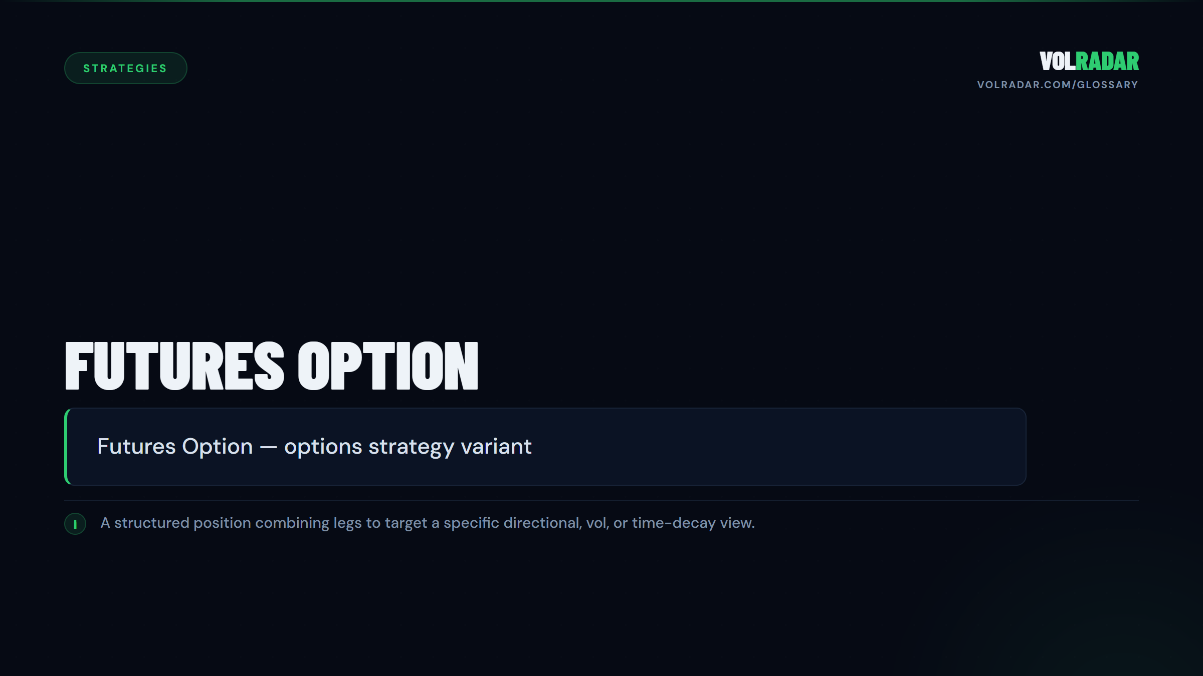 Futures Option — option on a futures contract with different margin and settlement rules. VolRadar