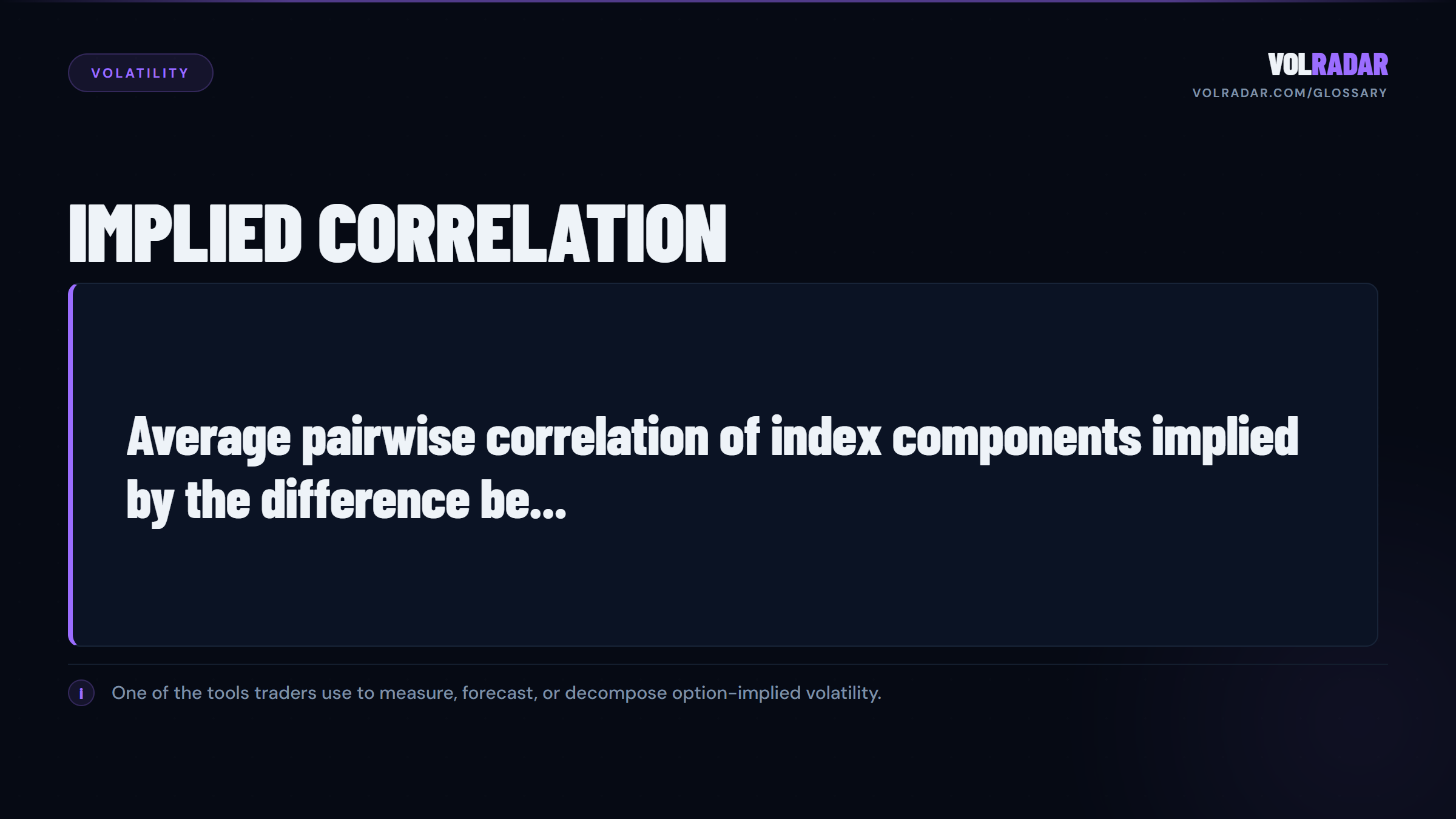 Implied Correlation â€” expected co-movement of index components. VolRadar