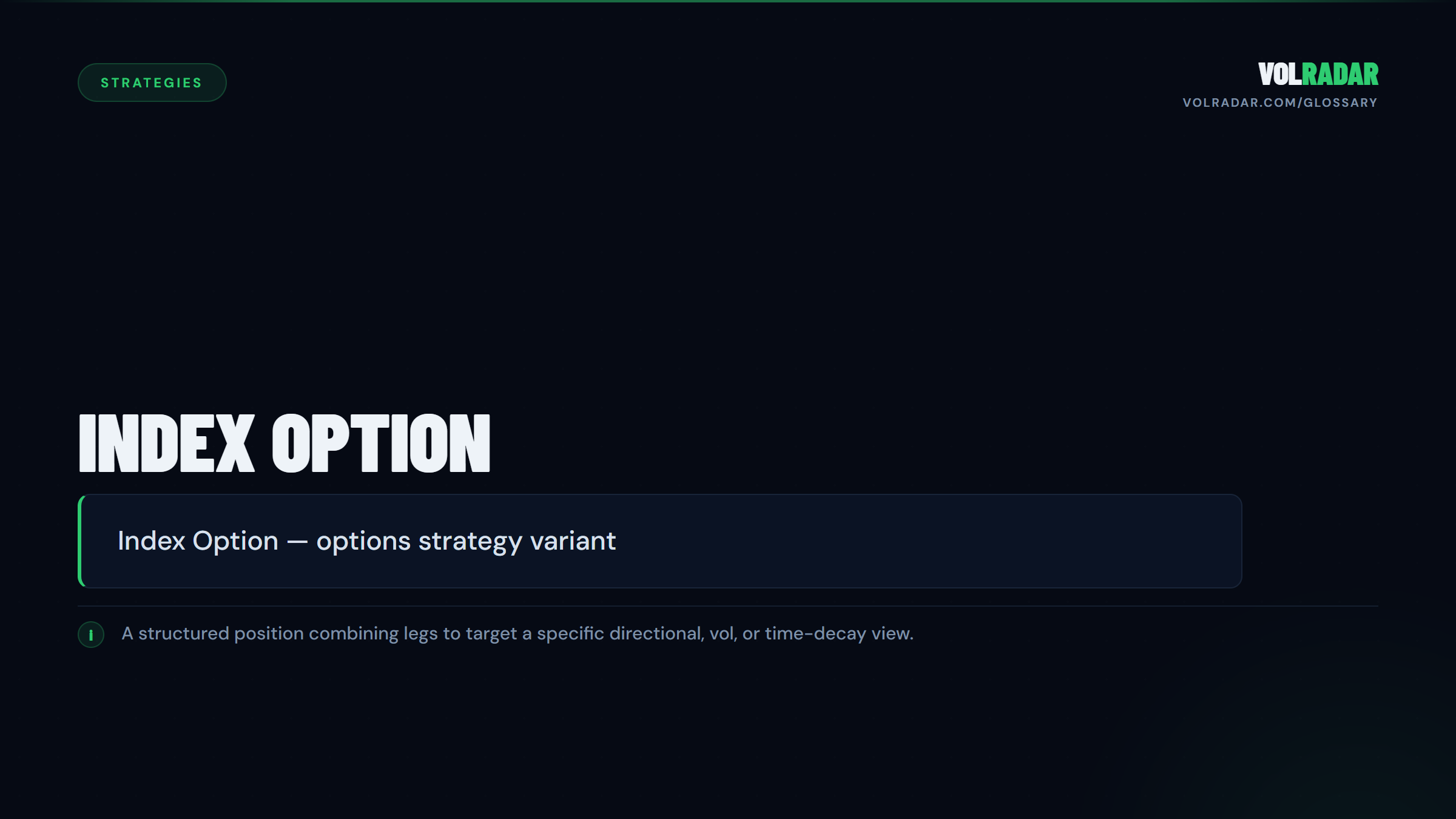 Index Option — cash-settled, European-style, with 60/40 tax treatment. VolRadar