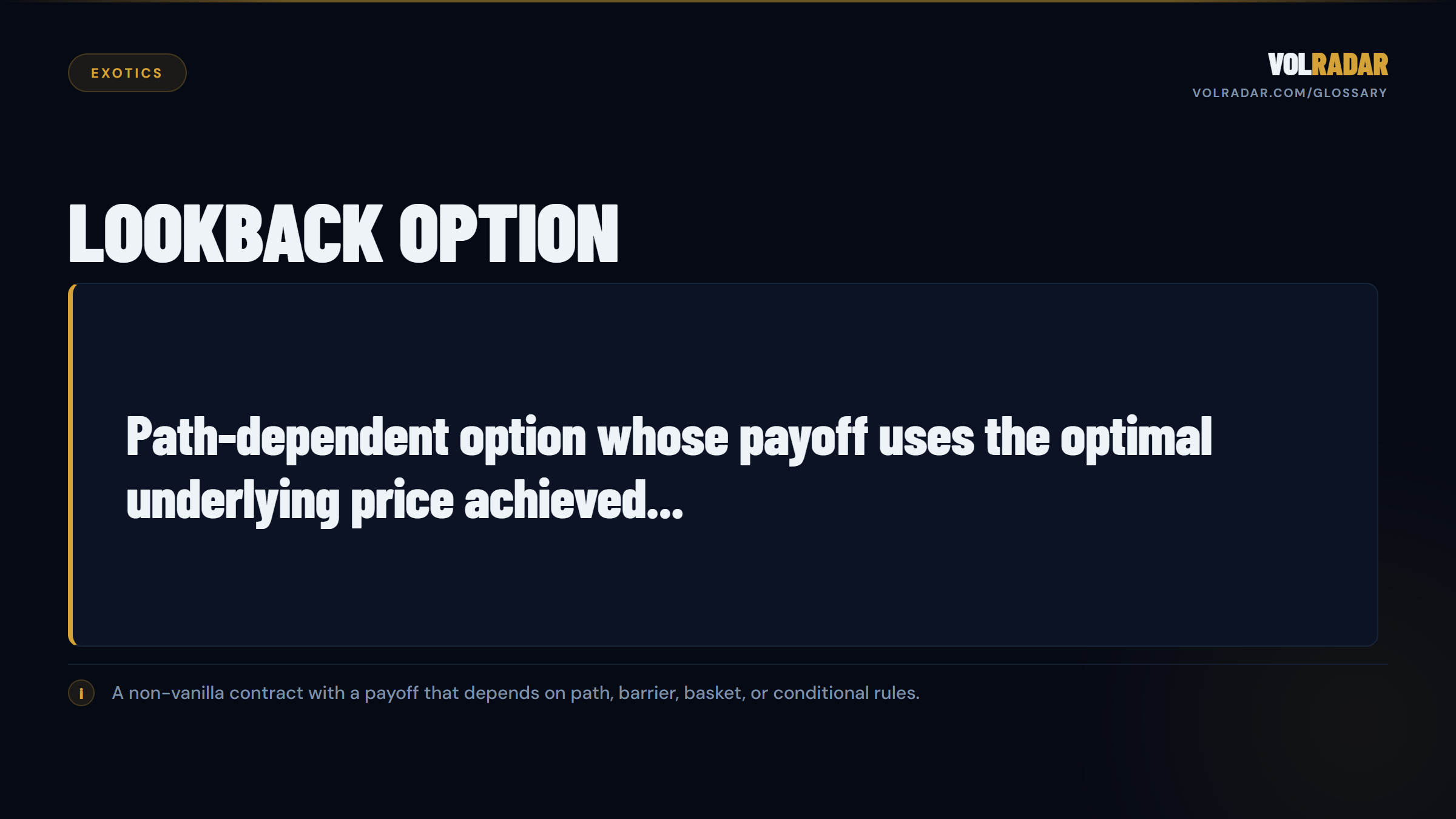 Lookback Option — payoff based on best historical price. VolRadar