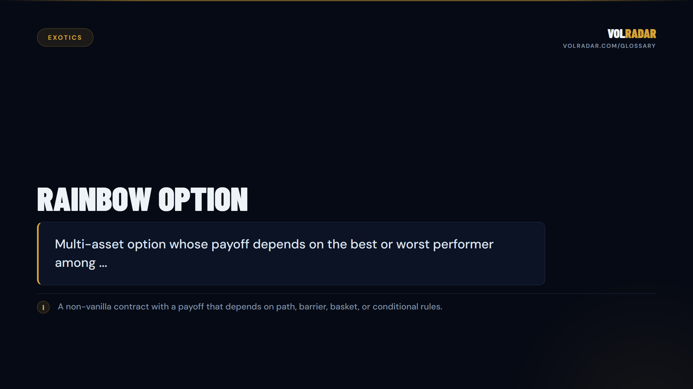 Rainbow Option — multi-asset relative performance payoff. VolRadar